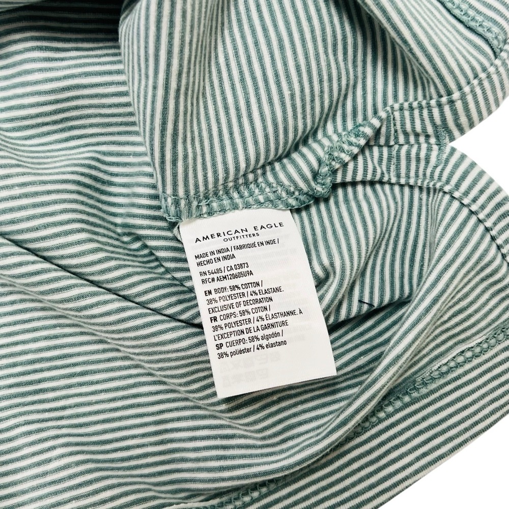 American Eagle Polo Tee Shirt Men's Large Light Green White Striped Standard Fit - Picture 4 of 4